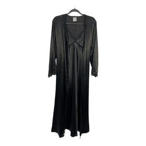 Cabernet Sleepwear Satin Robe & Nightgown Long Peignoir Set Black M
